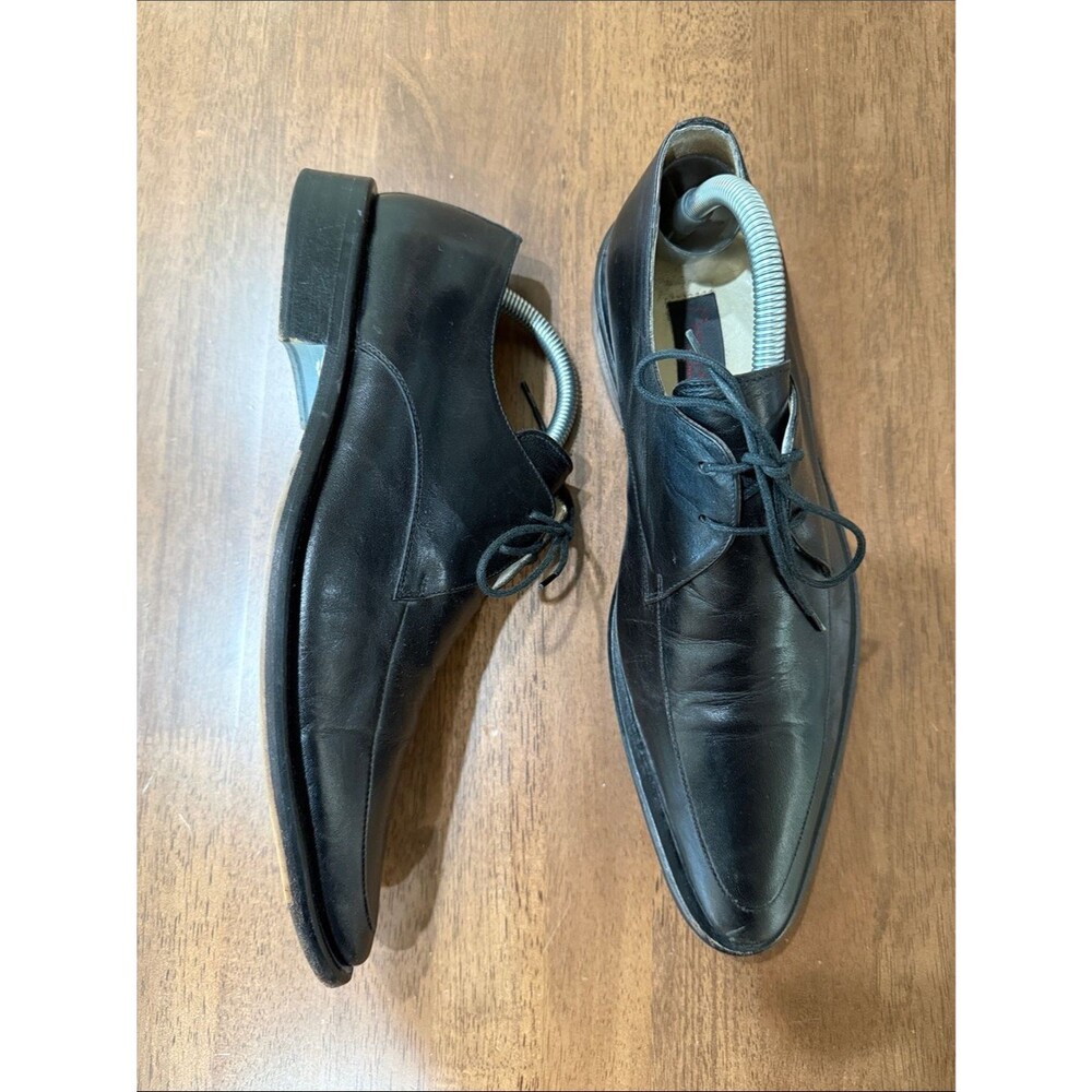 Marco Delli Black Leather Pointed Toe Derby Dress Shoes Lace Up Italy EU 40 US 7